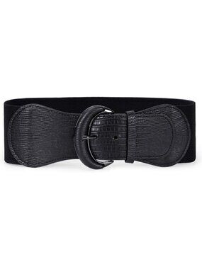 🆕Women Black Polyurethane Leather Stretchy Wide Waist Belt Elastic Hook Buckle